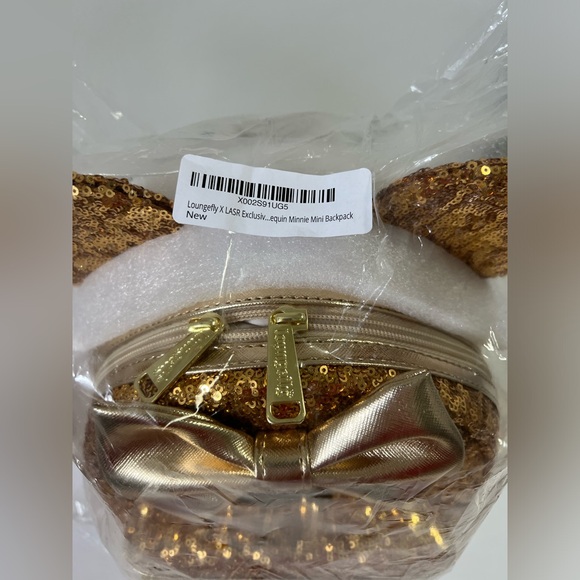 Loungefly X LASR Exclusive Disney Yellow Gold Sequin Minnie Mini Backpack - Picture 5 of 12